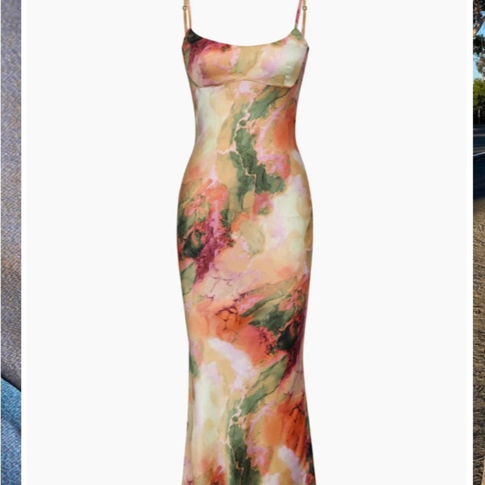 Colorful Abstract Maxi Dress | XS | Form-Fitting | Like New - Picture 2 of 2